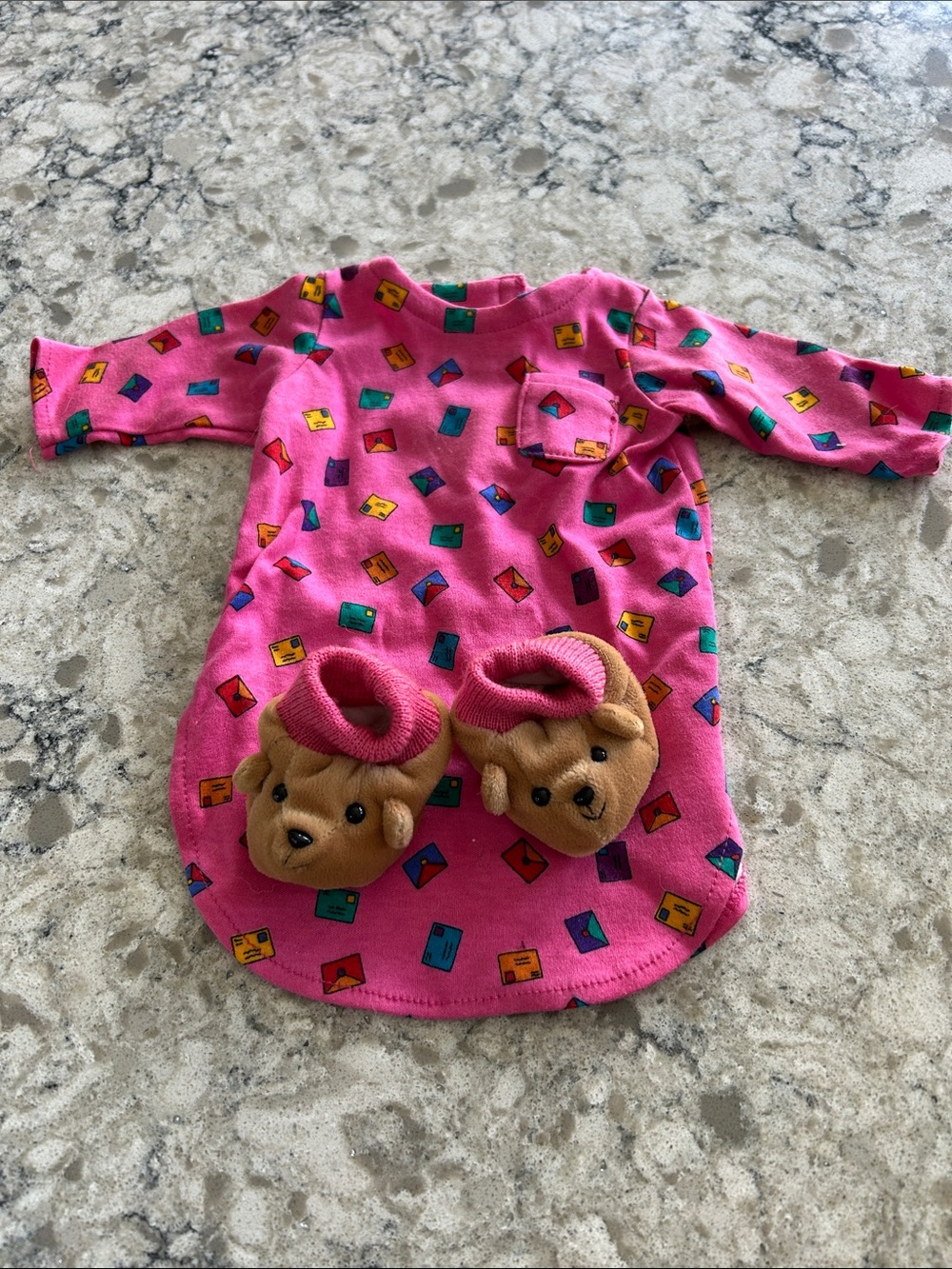 American Girl doll Pink Sleep Gown with teddy bear  Booties